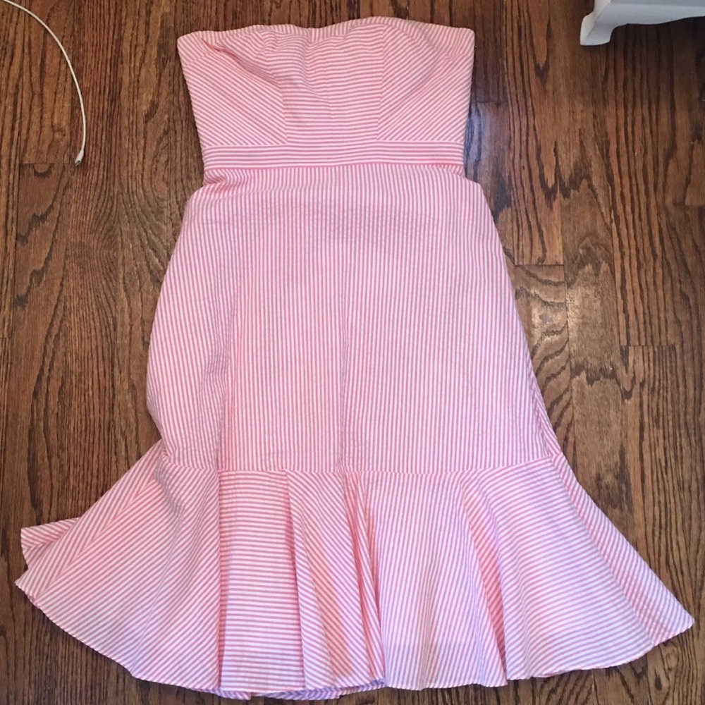 J. Crew strapless 2017 pink seersucker dress 00